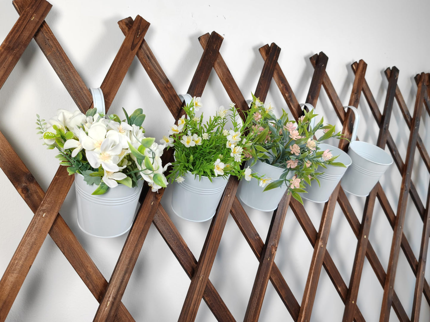 Joyfernal 6 Pack Hanging Flower Pots, 6" White Metal Balcony Planters for Herb Succulent, Samll Railing Fence Hanging Bucket for Outdoor/Indoor Decoration (White, Pack of 6)