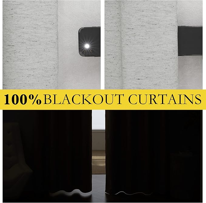 NICETOWN Grey Long Linen Full Shade Panels, 52" Wide x 95" Long, Pair of Thermal Insulated & Energy Efficiency Blackout Curtains for Living Room Windows, Lined Silky Performance Window Dressing