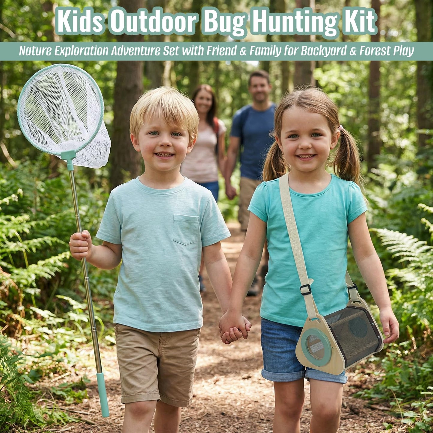 Wooden Bug Catcher Kit for Kids 3-8, 8 PCS Outdoor Explorer Kit with Bug Collector Toy Bugs Card Butterfly Net Magnifying Glass Insect Catcher Tweezers, Bug Catching Kit for Backyard & Camping