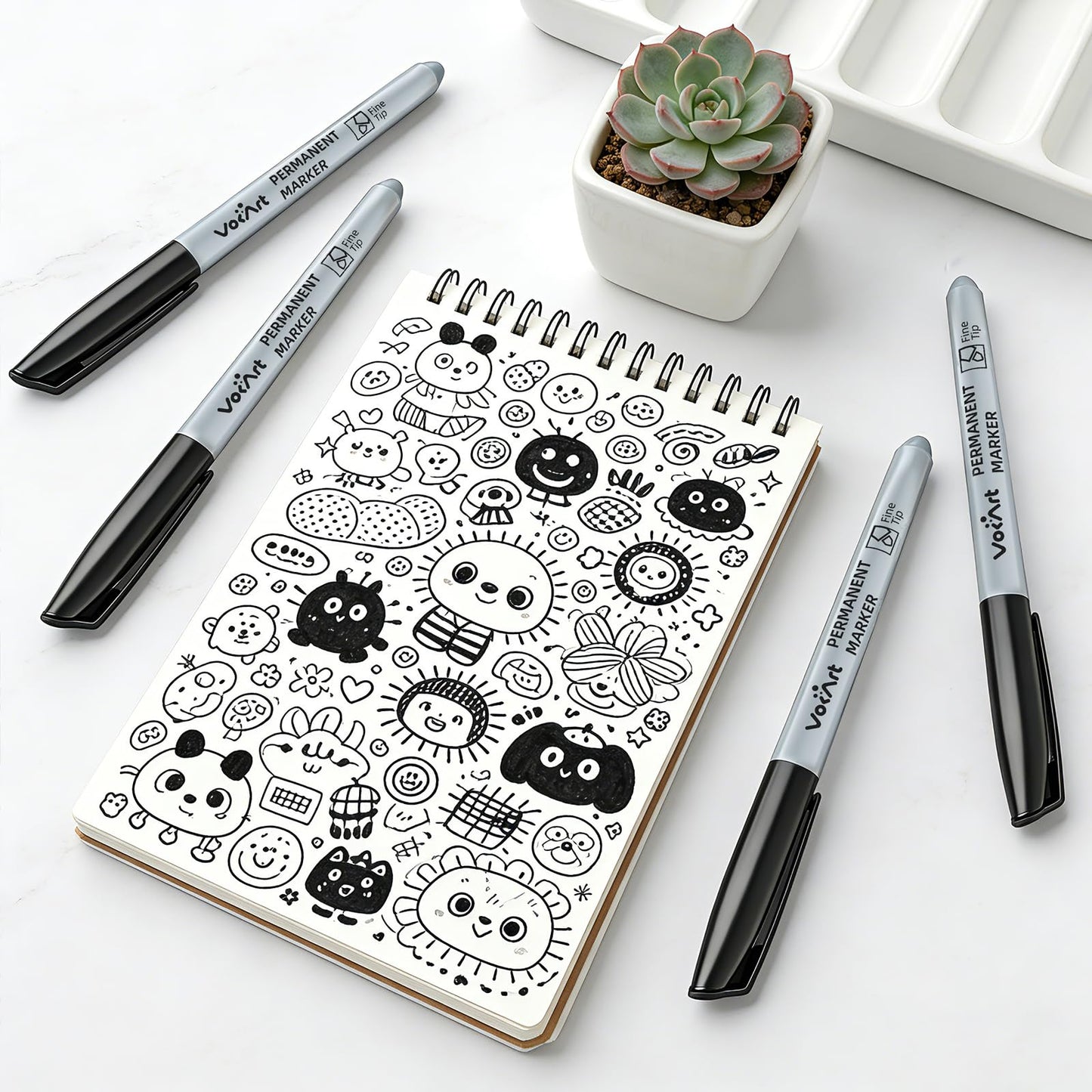 VOKART Permanent Markers Bulk, 150 Pack Black Permanent Markers, Thin Fine Point Tip for Office & Moving Supplies, Quick-Dry & Waterproof Ink Marker Pens for Moving Boxes, Labeling & Industrial Use