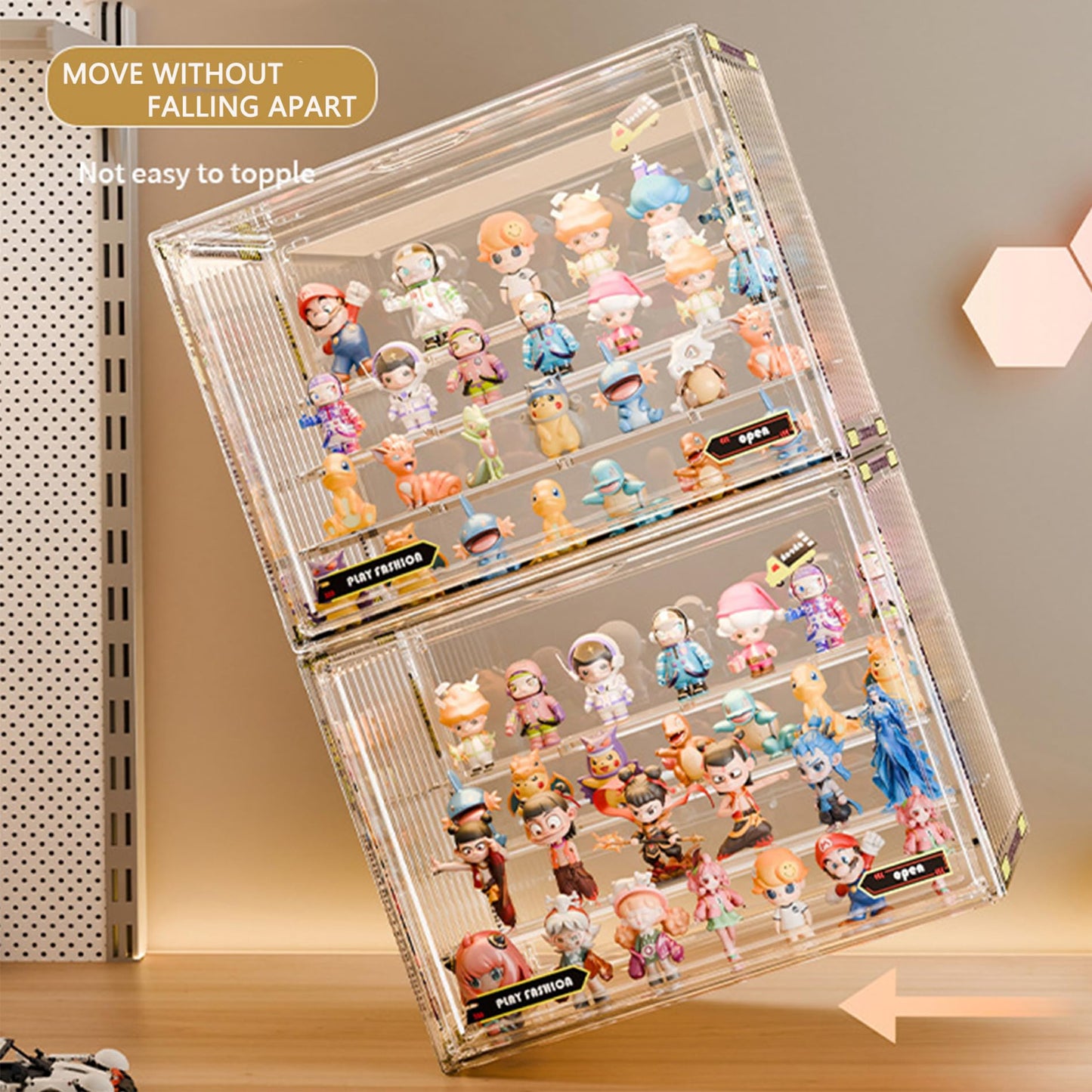 4-Tier Acrylic Display Case for Pop Mart & Blind Box Toys with Double Magnetic Door with Stackable，Dustproof Acrylic and Space-Saving Display Case ,Tool-Free Assembly (White, XL-2Pack-4Tier)