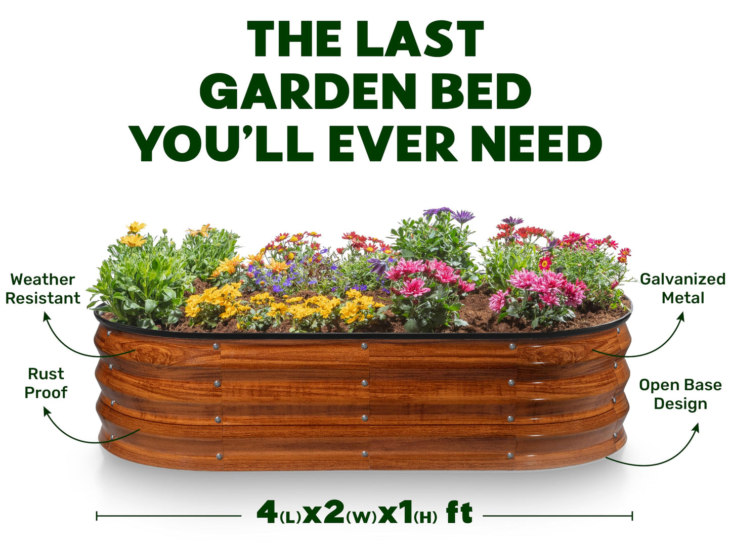 Plant & Plot Galvanized Raised Garden Beds Outdoor // 4×2×1 ft Planter Raised Beds for Gardening, Vegetables, Flowers // Large Metal Garden Box (Dark Wood Grain)