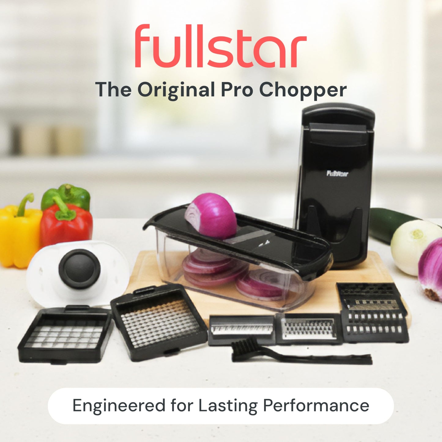 Fullstar All in One Vegetable Chopper and Mandoline Slicer - Food Chopper with Container and Julienne Slicer, Fruit Slicer, Veggie Cutter, Kitchen Gadgets & Gift for Mom (8 in 1, Black)