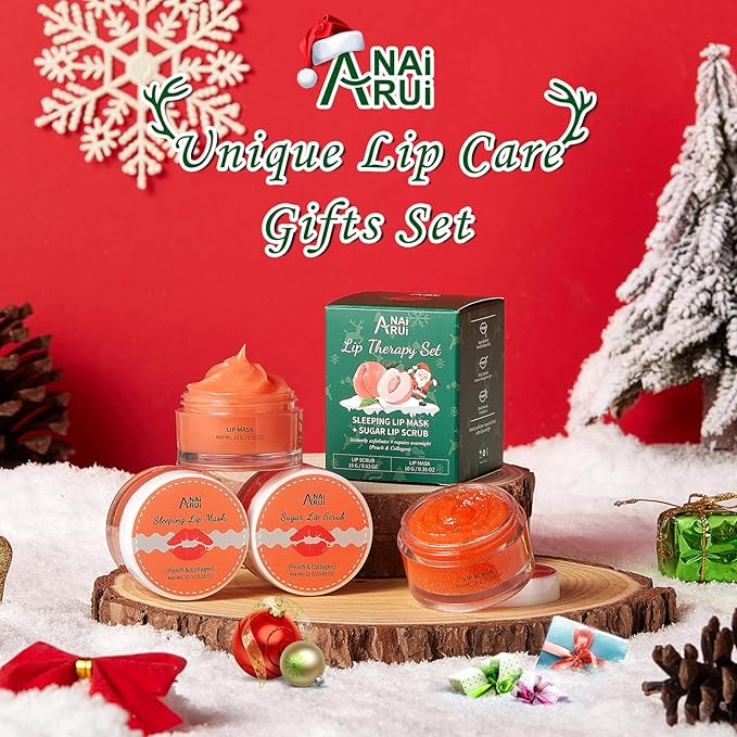 ANAI RUI Lip Care Set Stocking Stuffers, Lip Scrubber Exfoliator & Lip Balm Hydrating for Christmas Gifts, Lip Sleeping Mask Gift Set for Women