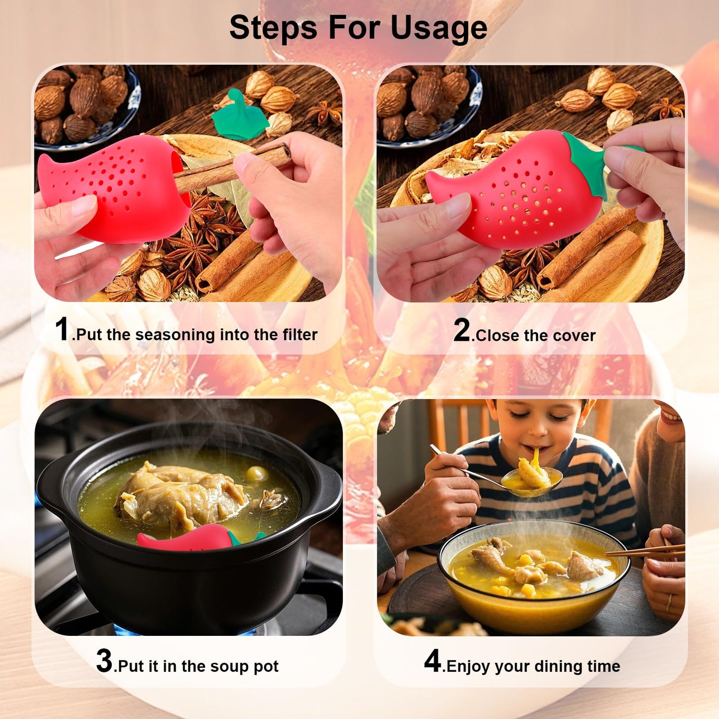 PRATIQUE Creative 2PCS Chicken Leg Chili Large Capacity Silicone Filter Seasoning Strainer Cooking, Spice Infuser for Enhancing Soups, Stews, Cider, Wine Especially Brewing Large Quantities Of Tea