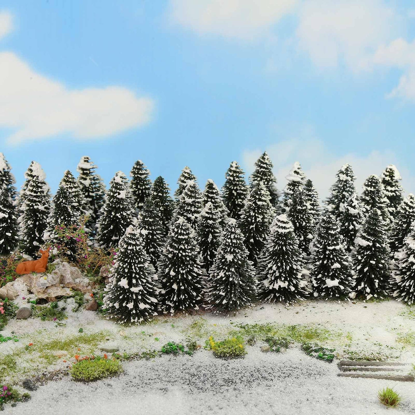 50PCS Model Cedar Trees with Snow 2.05 inch (52 mm) for Diorama Train Railway Winter Scenery Landscape Layout HO N Scale (2.05Inch(52mm)-50PCS)