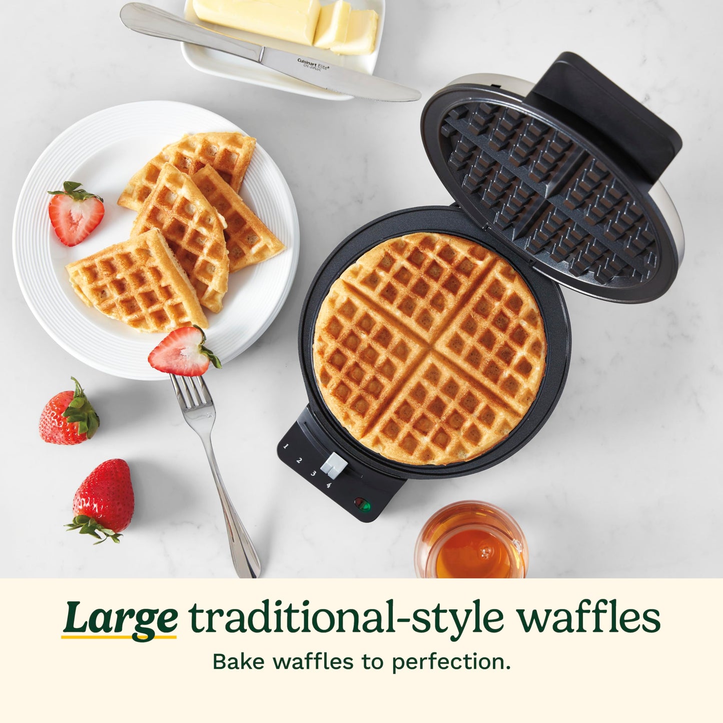 Cuisinart Waffle Maker, 1250W Round Classic Waffle Iron, 5-Setting Adjustable Browning Control, WMR-CAP2, Brushed Stainless