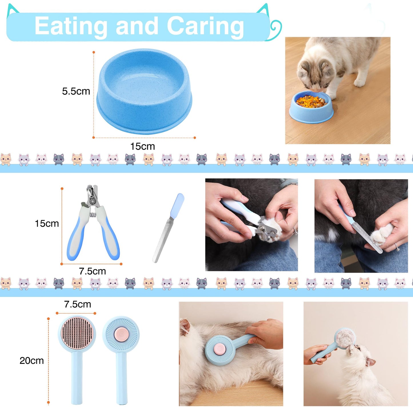 BERXOL 47PCS Kitten Essentials Starter Kit, Ideal for Cats Under 6 Months, Featuring 21-Piece Toy Set, Bed, Carrier, Litter Box, Bowls & More, Perfect for New Cat Owners - Blue