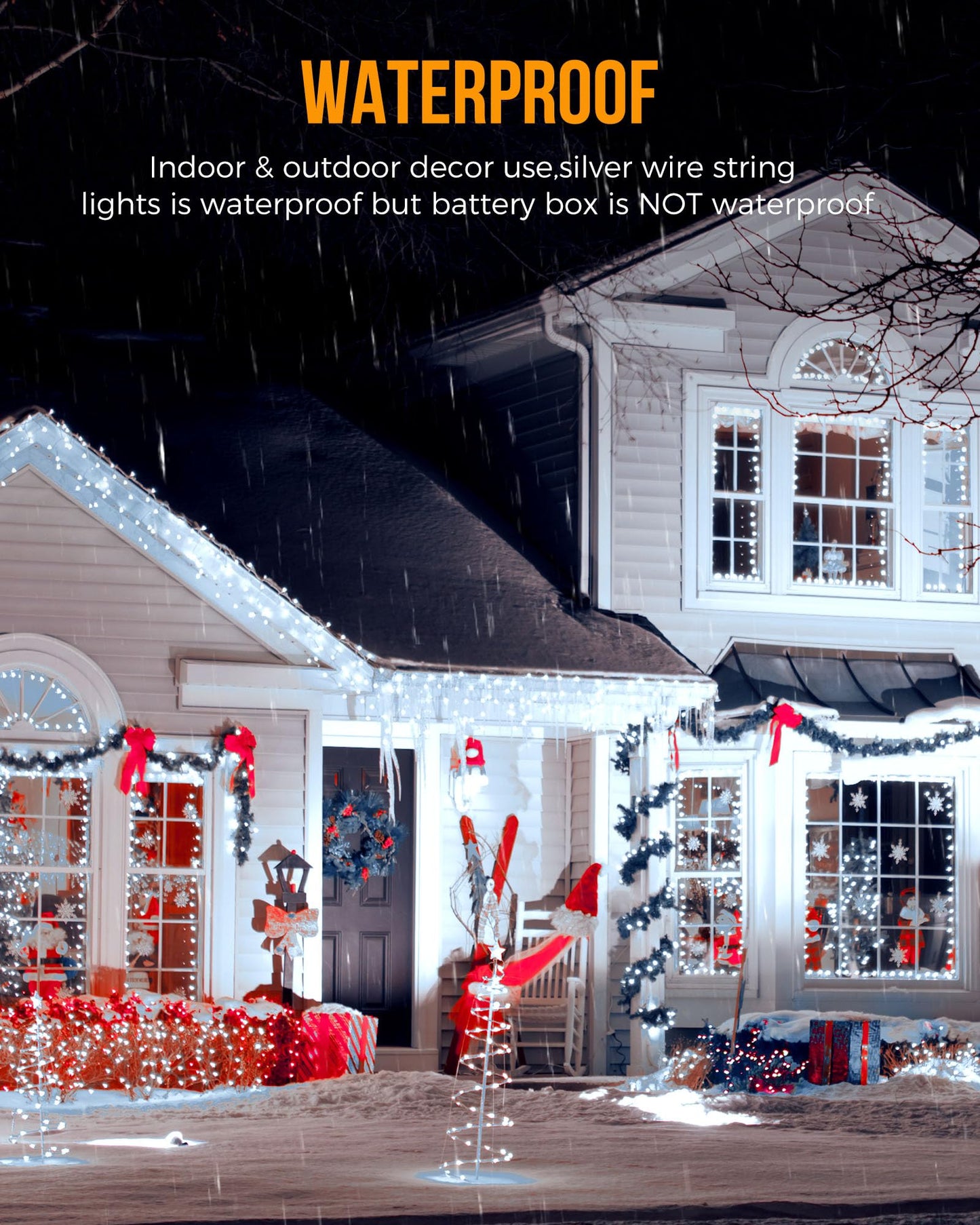 Fairy Lights Battery Operated, 10Feet 120LEDs Firecracker String Lights Waterproof Silver Wire Starry Firefly Light for DIY Wreath Home Wedding Indoor Outdoor Christmas Decorations, Pure White