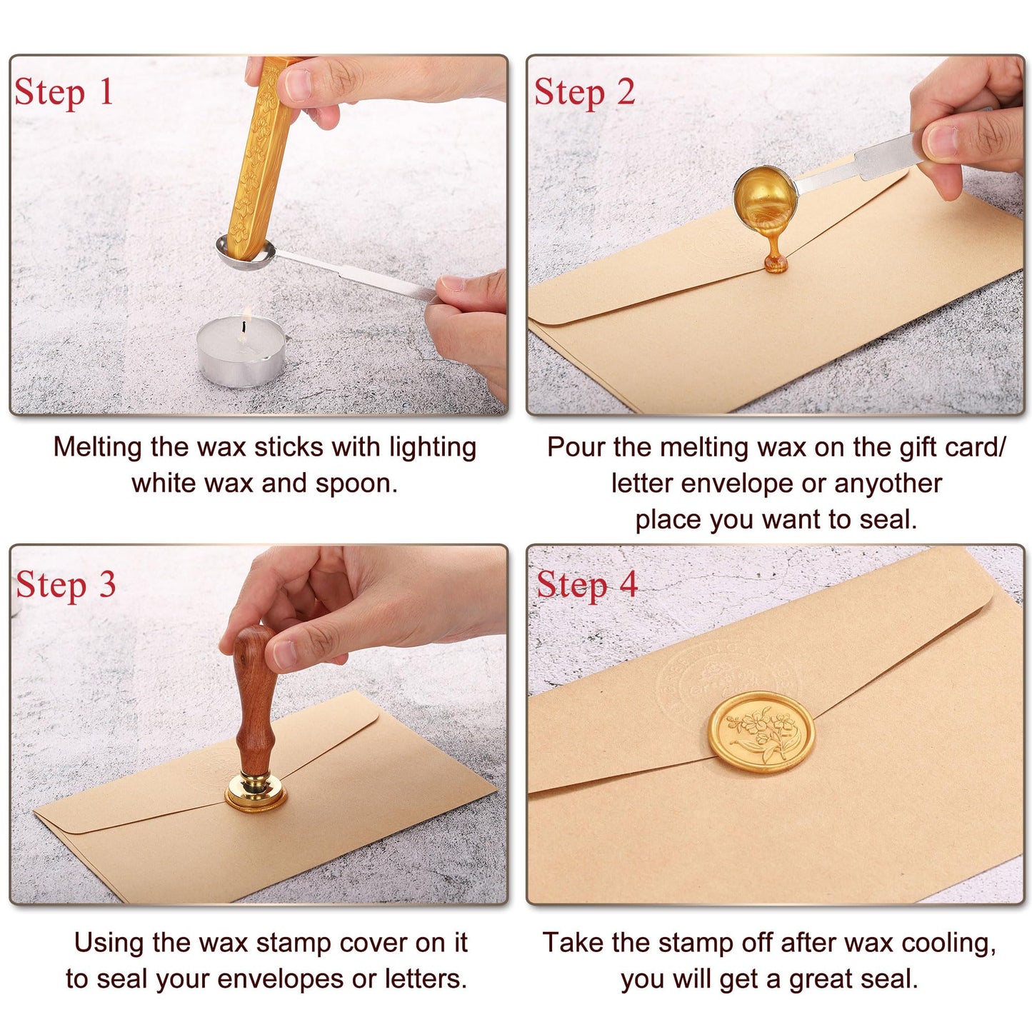 Yoption Orchid Flowers Wax Seal Stamp Kit with Sealing Wax Sticks and Gift Box for Wedding, Party Invitations, Christmas, Envelopes
