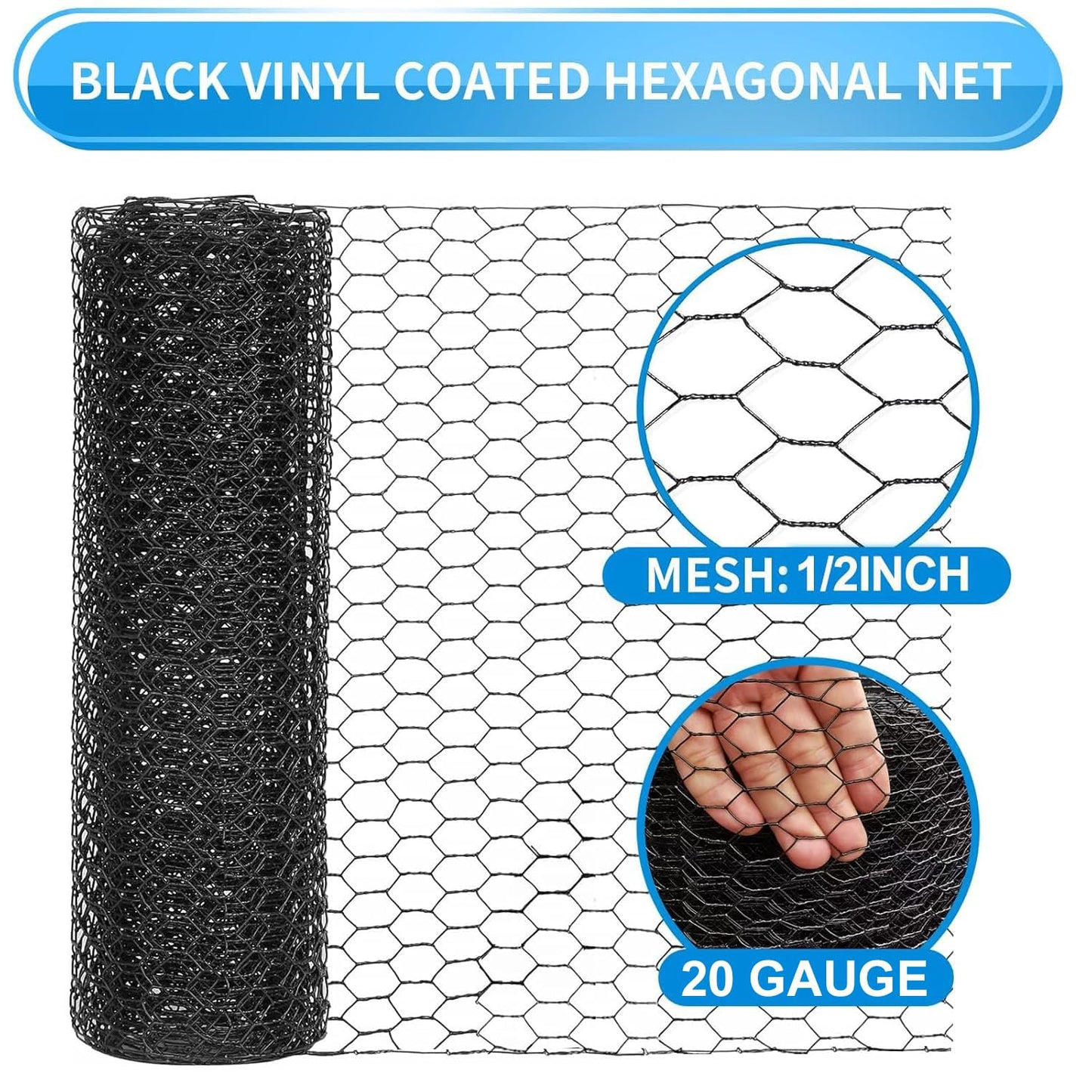 DOLEMODUO 1/2 Inch Black Wire Mesh Roll - 24'' x 100' Chicken Wire Fence, 20 Gauge Hardware Cloth Poultry Netting for Garden/Animal Barrier/Rabbit/Floral/Chicken Coop/DIY Projects