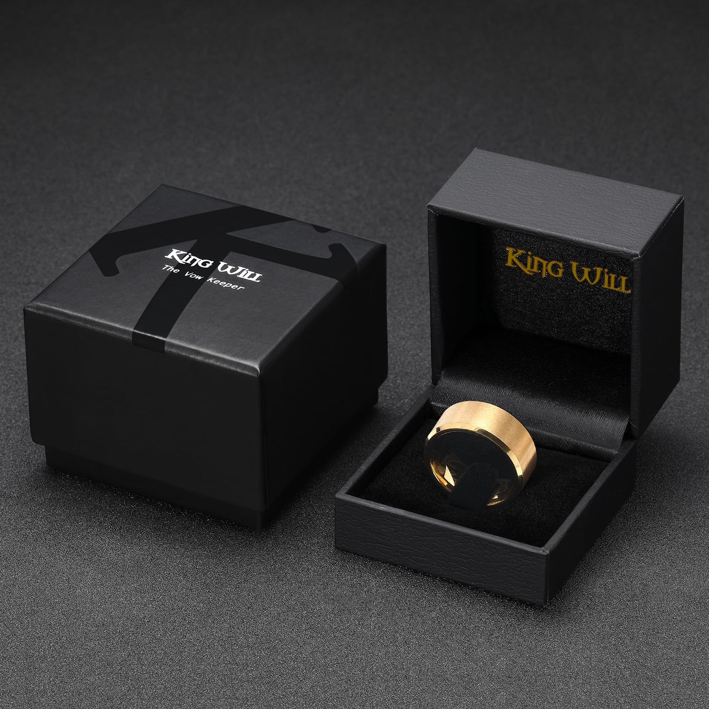 King Will Men's 8mm Gold Wedding Band – Matte Brushed Finish, Polished Beveled Edge, Comfort Fit Engagement Ring