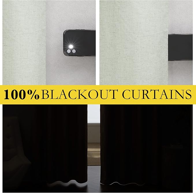 NICETOWN 100% Absolutely Blackout Linen Curtains with Thermal Insulated White Liner, Sage Green, W52, 2 Pieces, Noise Reducing Textured Linen Look Curtains for Windows 92 inch Length for Classroom