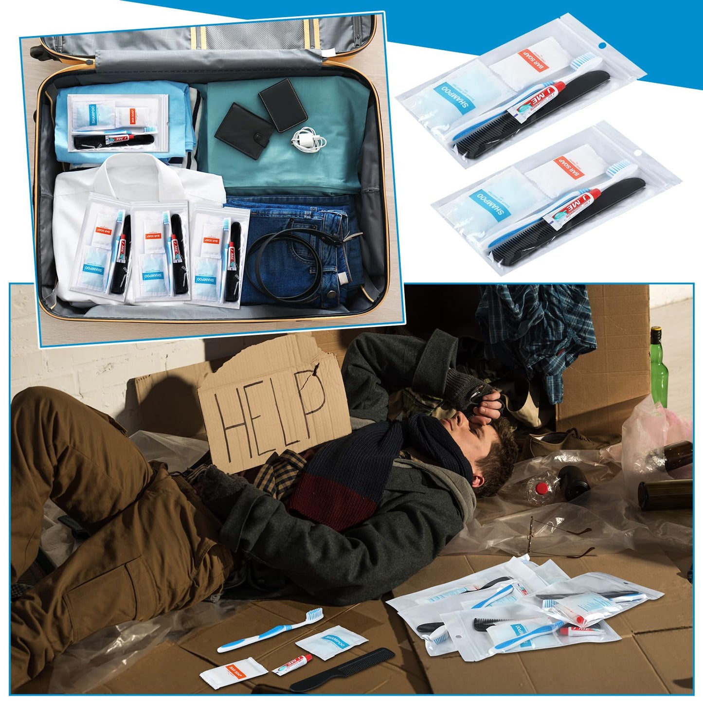 Tiangrid 96 Sets Personal Hygiene Kit Basic Toiletry Kits Homeless Supplies Bulk for Women, Men, Travel, Charity, Business Include 96 Shampoo, 96 Toothbrush, 96 Toothpaste, 96 Comb, and 96 Bath Soap