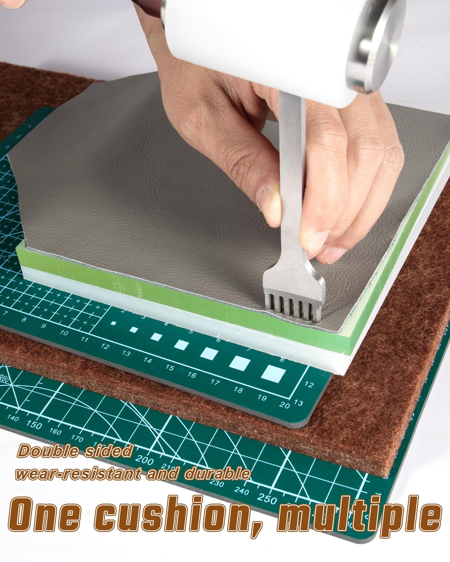 5 Pcs Leather Punch Pads Set， A4+A5 Self Healing Cutting Mats, 15x15cm Rubber And PP Punching Pads, Brown Sound Absorbing Pad, DIY Craft Tools for Leatherworking, Sewing, Quilting