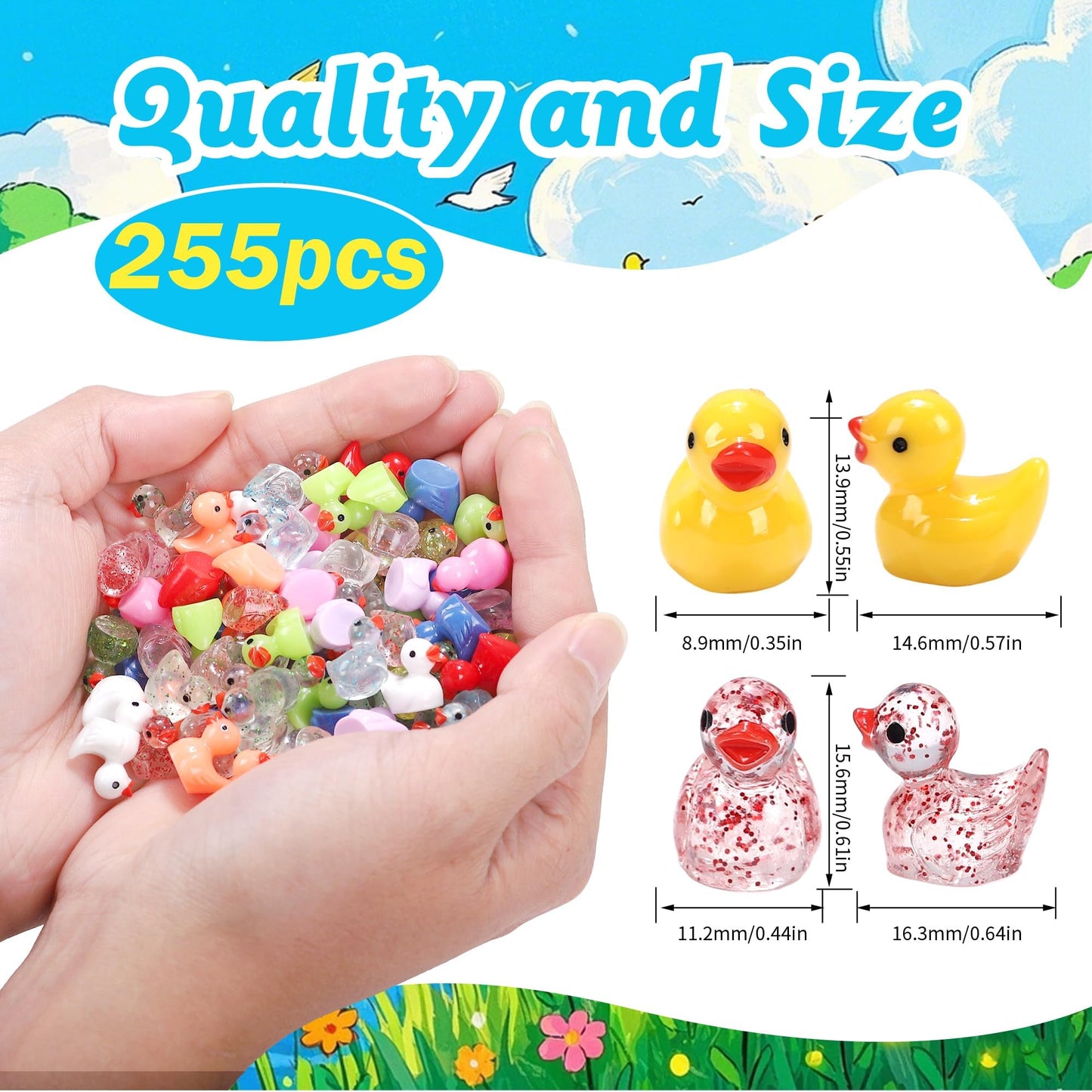 XHDMY 255 Pcs Mini Ducks Tiny Resin Ducks Glitter Little Animals Figurines Bulk for Micro Landscape Aquarium Ornaments Kit Dollhouse Decor Crafts Garden Accessories