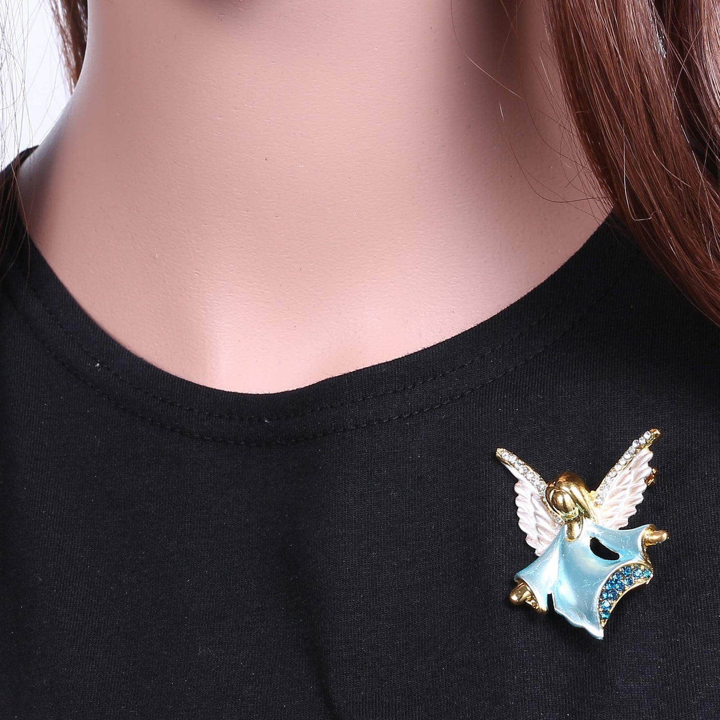 Connie Cloris Women Crystal Angel Brooch Pin (Blue Angel -E02)