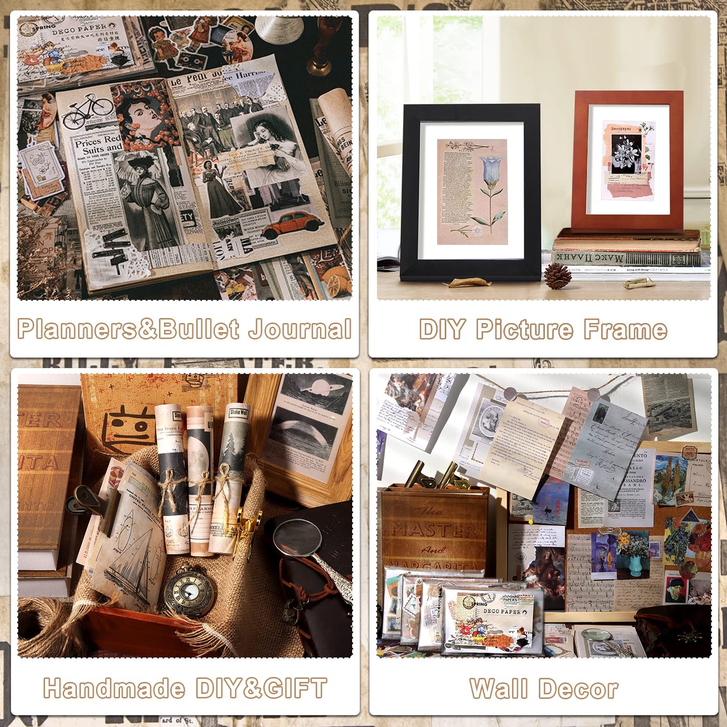 Draupnir 800pcs Vintage Junk Journal Supplies,Scrapbook Supplies Scrapbooking Paper and Stickers Ephemera for Art Aesthetic Journaling Kit Collage