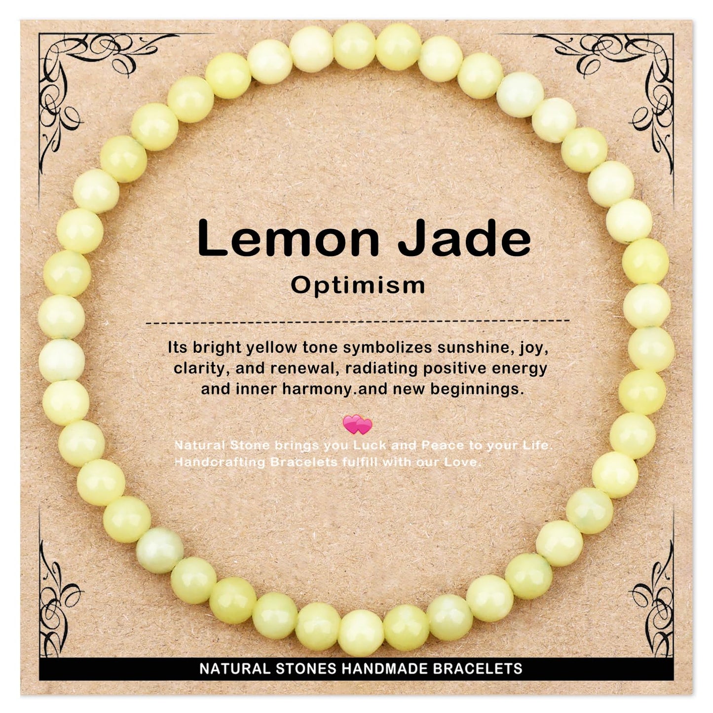 AD Beads 4mm Handmade Lemon Jade Elastic Bracelet – Natural Gemstone for optimism – Meditation, Yoga, Healing and Energy Gift for Men Women