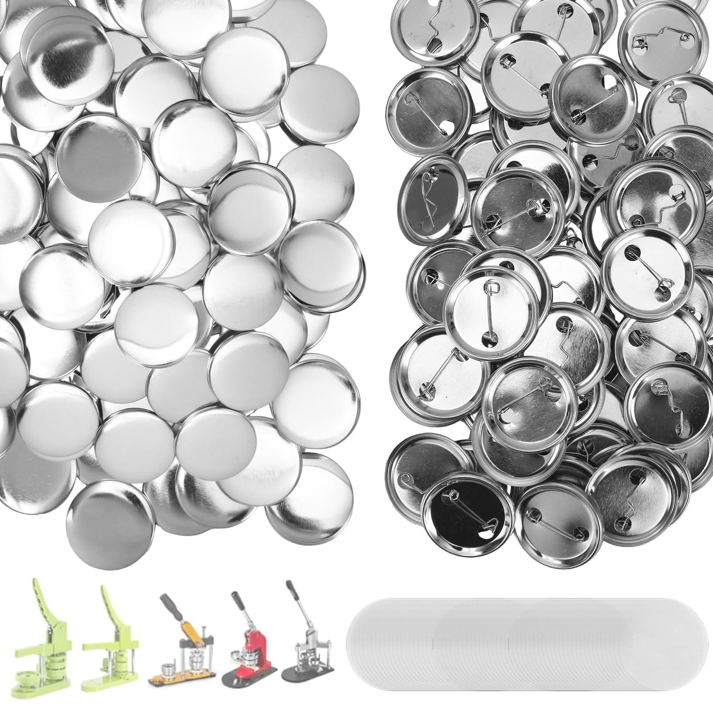 YAYODS 300 Pieces Button Maker Supplies 37mm/1.5 inch Round Badge Button Parts for Button Maker Machine, Includes Blank Pin Back Cover, Metal Cover, Clear Film