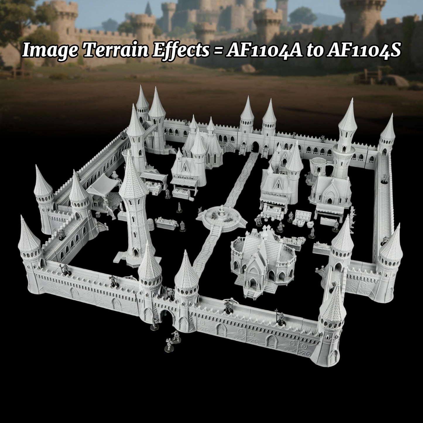 TTRPG Scenery Modular Epic Fortress - 25mm Scale Unpainted Dungeon Walls & Defense Towers, Massive RPG Terrain Set for Dungeon Masters & Wargame - City Walls Set (AF1104 A)