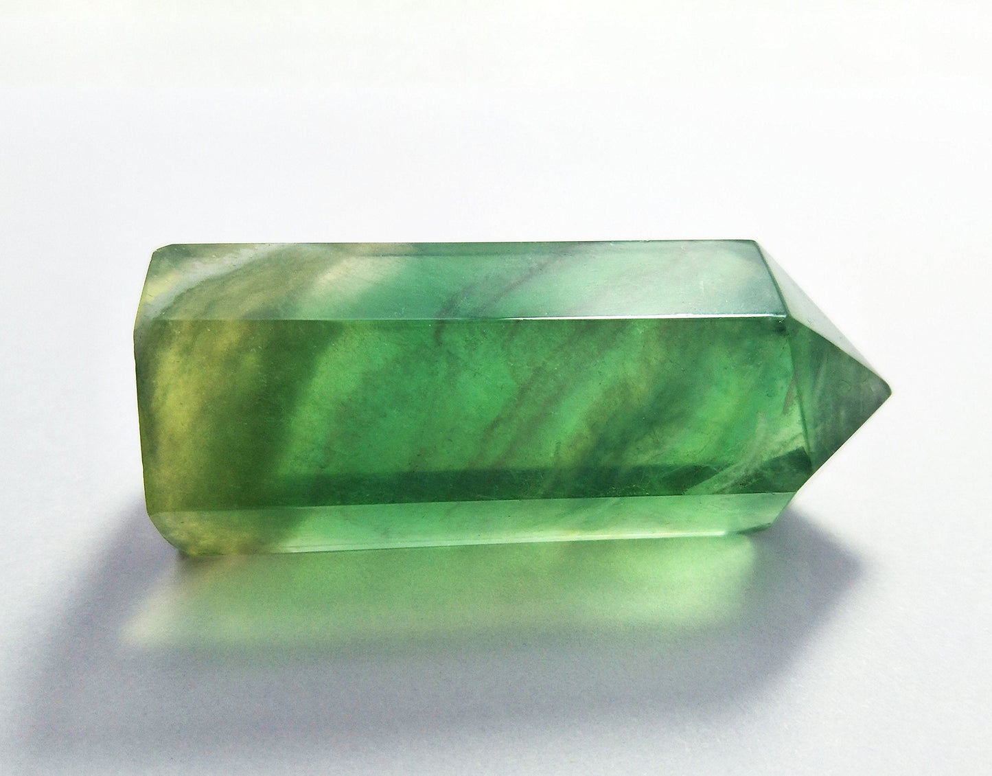 Green Fluorite Healing Stone Wand Pointed & Faceted Prism Bar for Reiki Chakra Meditation Therapy Deco