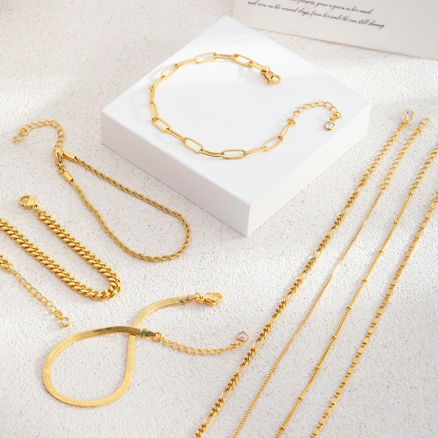 VIROMY Gold Bracelets for Women Waterproof,14K Gold Plated Layered Stackable Bracelet Stack Adjustable Size Jewelry Sets Gifts 8PCS