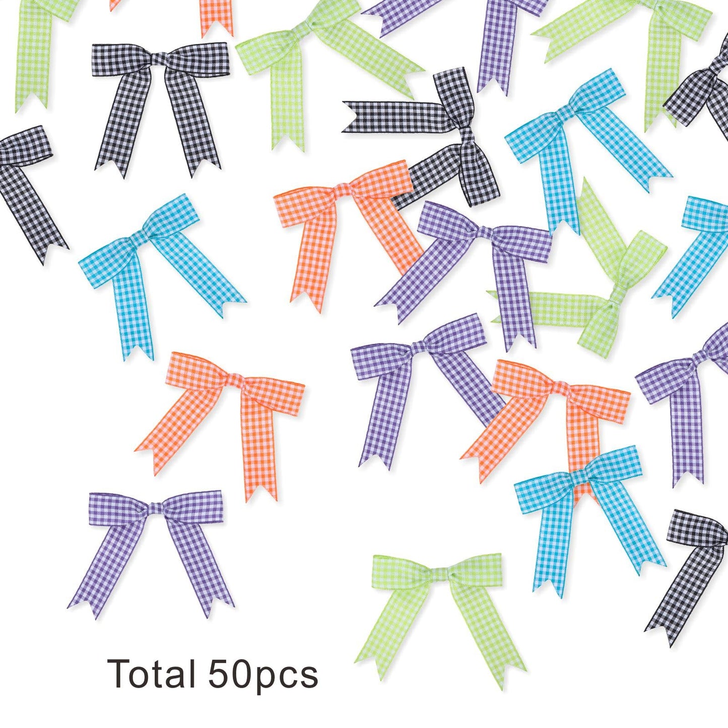 Meseey 50 Pcs Gingham Ribbon Bows with Twist Tie 3" Black Purple Turquoise Blue Neon Green Orange Premade Bows for Gift Wrapping Basket Wedding Baby Shower Brithday Party (3", Halloween)