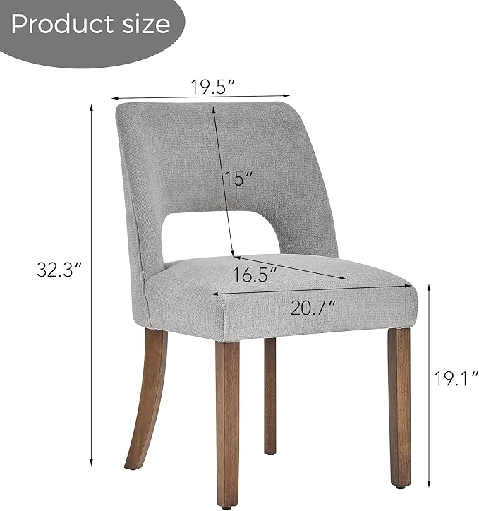 VKNOW Wooden Dining Chairs Set of 6, Modern Fabric Upholstered Dining Room Chair Kitchen Chairs, Farmhouse Dinner Chair for Kitchen Dining Room, Grey