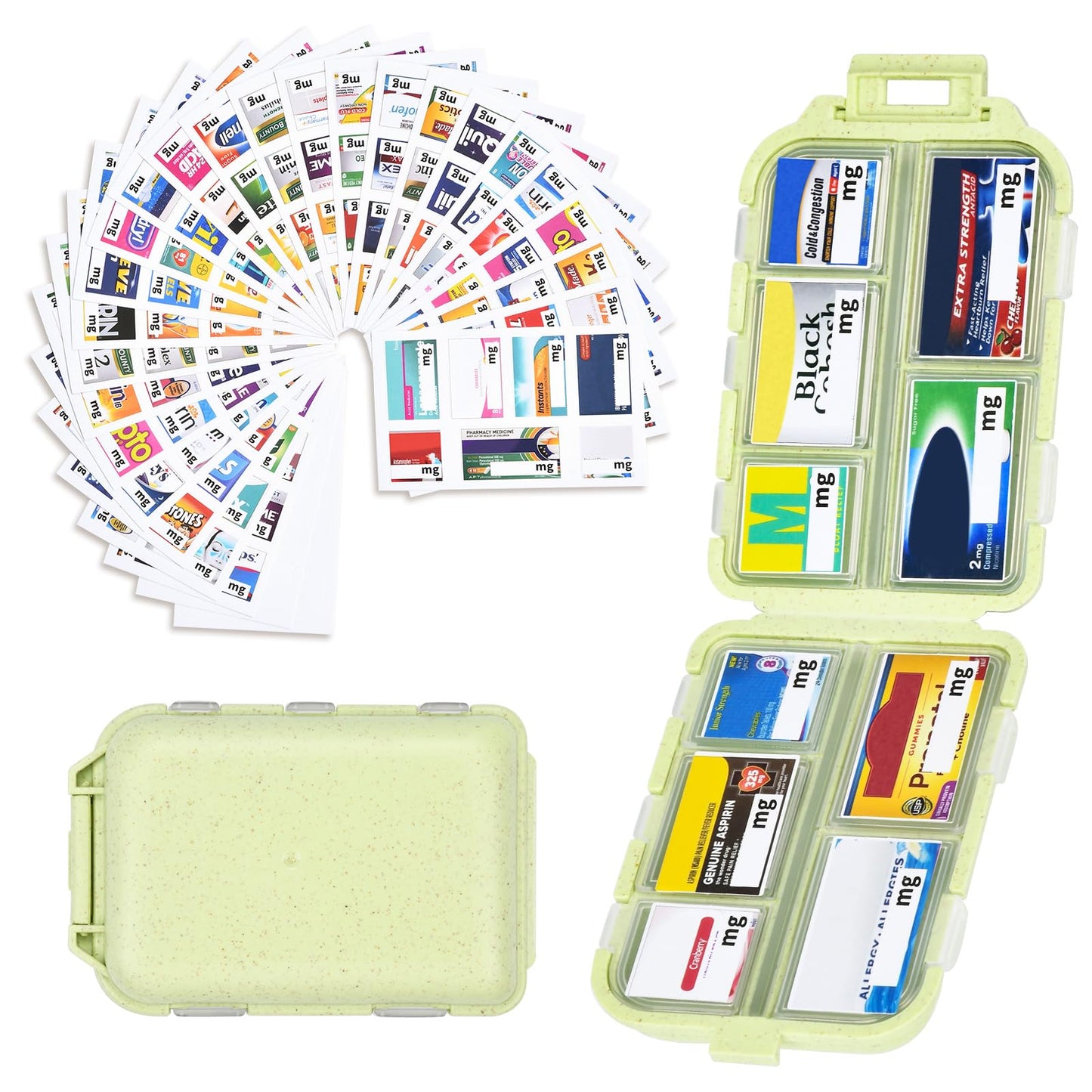 Travel Medicine Kit with 189 Labels, Pill Cases Organizers 7 Day Compact Pill Organizer Mini Pill Case Pill Storage Organizer (Yellow, 1 Pack)
