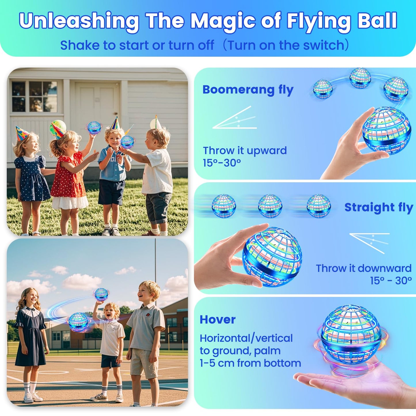 NWLAEWR Flying Orb Ball Toy, 2026 Upgrade Hand Controlled Hover Ball with LED Lights, 360° Rotating Boomerang Globe Cool Mini Drone, Ideal Birthday&Christmas Gift for Boys Girls-Bright Blue