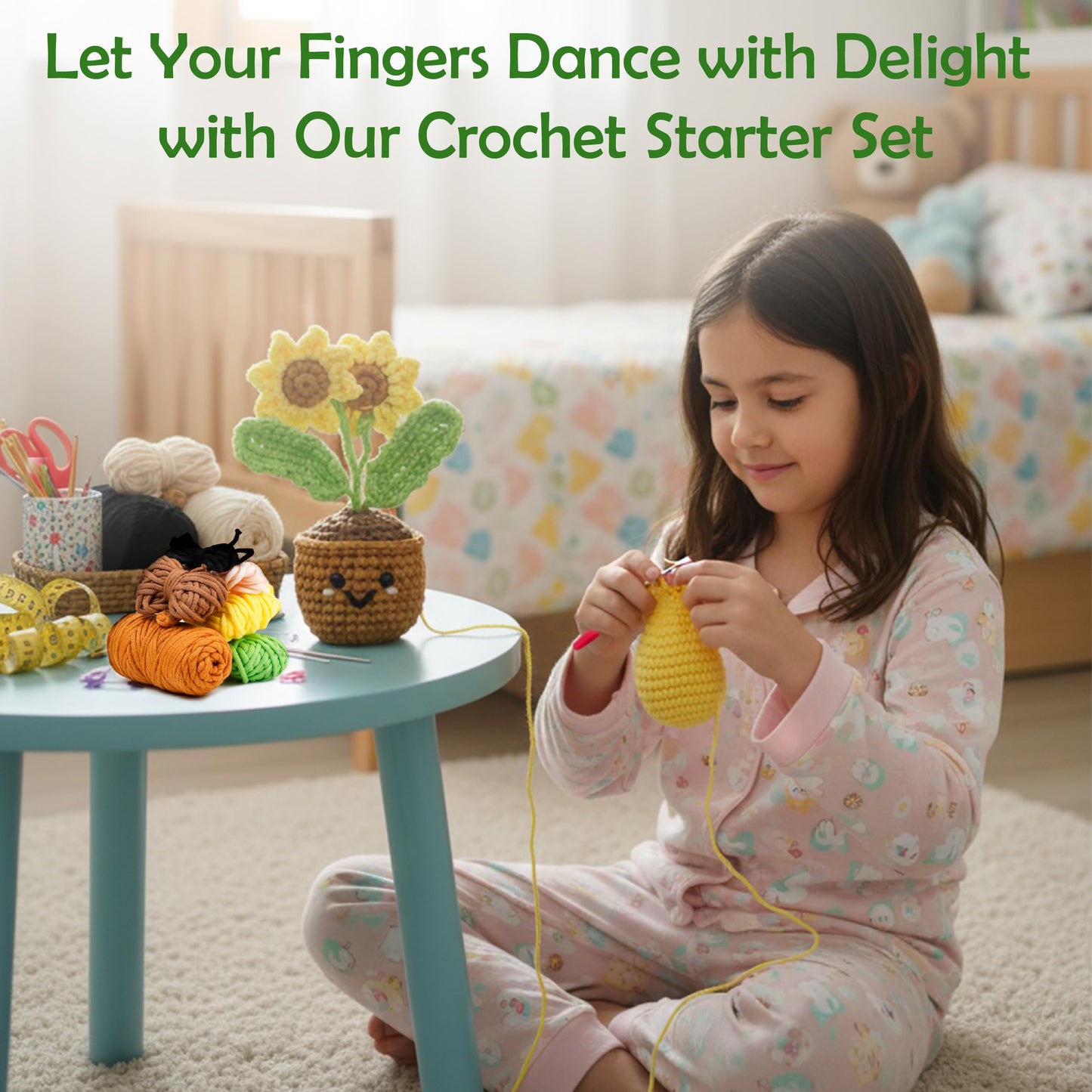 A-URA Learn to Crochet Kit for Beginners Kids and Adults, Premium Pattern Sunflower Beginner Crochet Kits with Easy Tube Yarn & Step-by-Step Video Tutorials