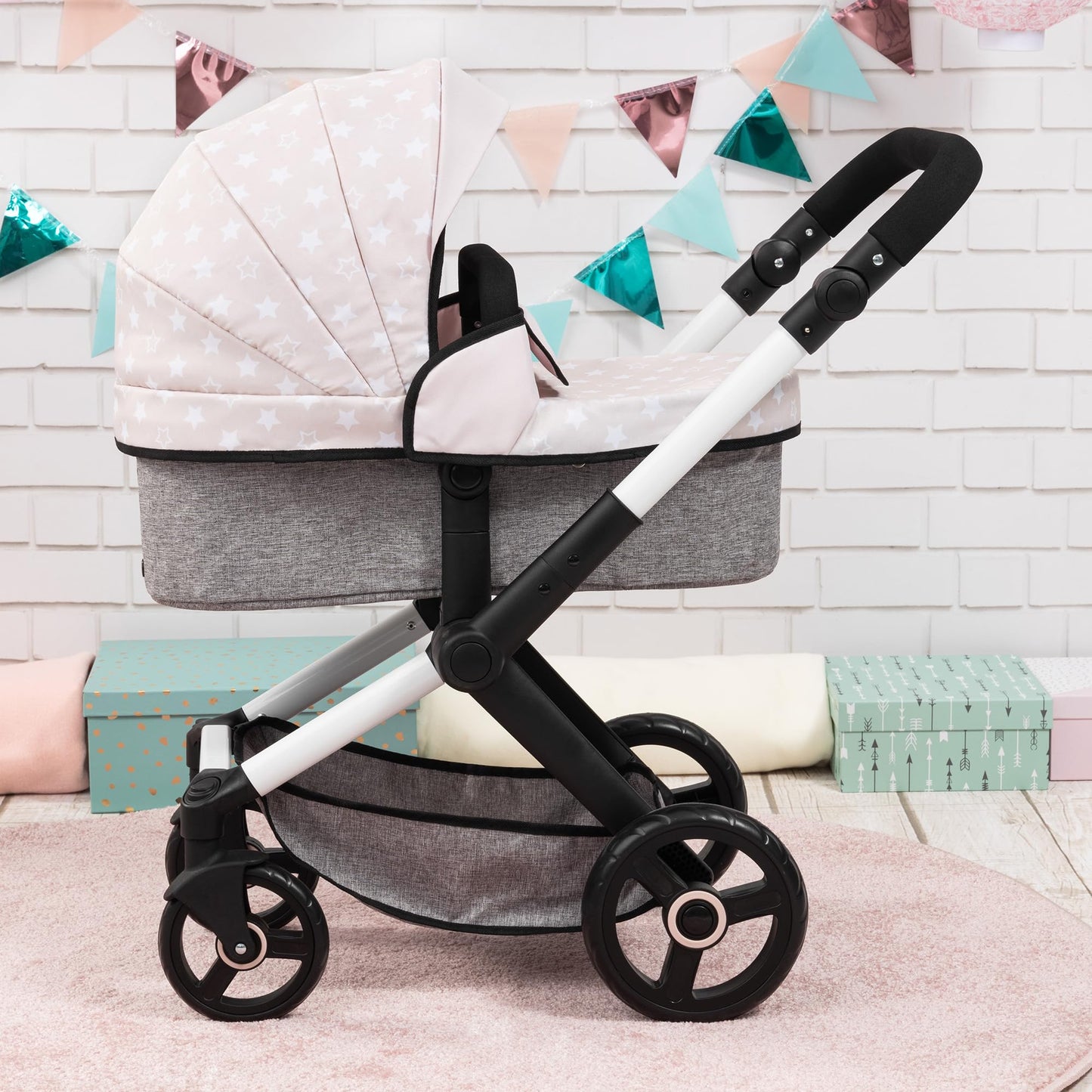 Bayer Pram Xeo - Doll Stroller with Stars Design, Convertible Pushchair for 18" Dolls, Ages 3+