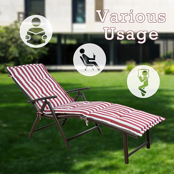 Kozyard Cozy Aluminum Reclining Lounge Chair - Perfect for Beach, Yard, Pool, Deck, Patio Outdoor Chaise Lounge with Drink Holder, Weather Free, Adjustable Assemble Free Red Strip