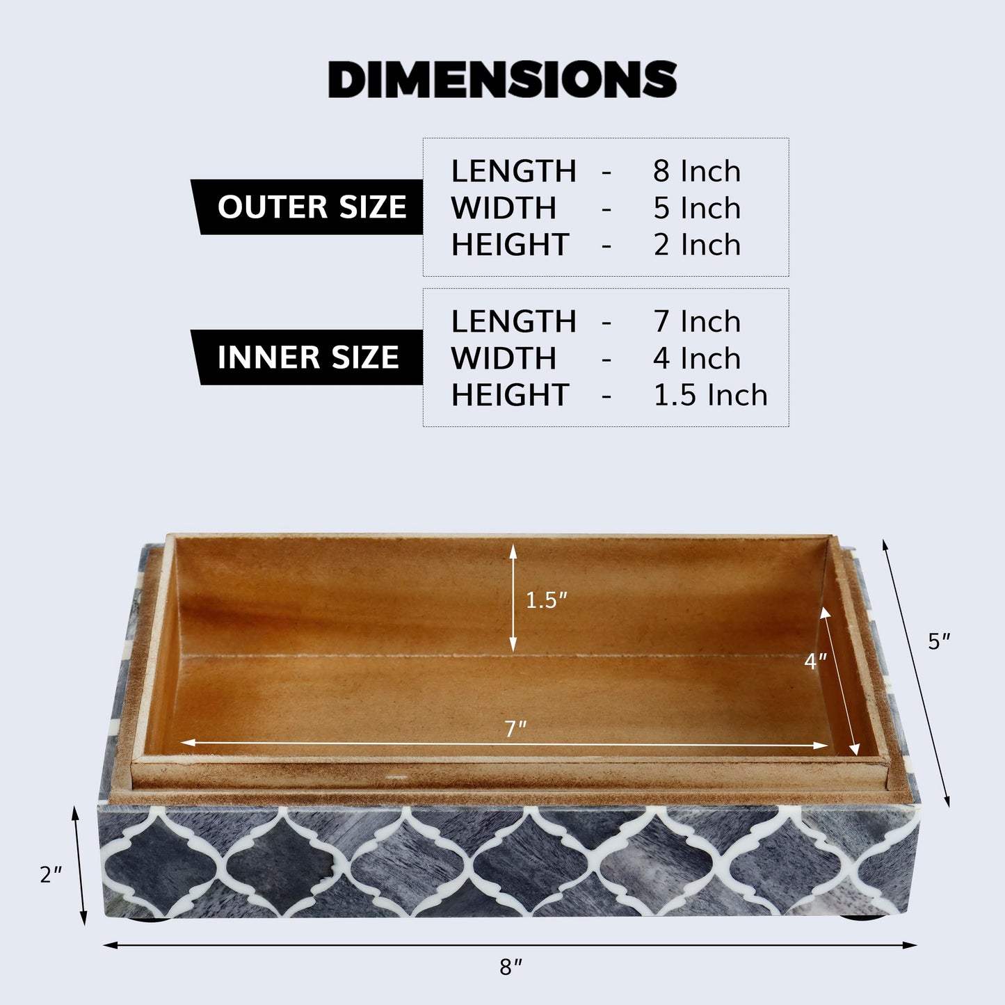 Handicrafts Home Small Decorative Storage Box with Lid, Moroccan Jewelry Keepsake Trinket Box Organizer, Wooden Coffee Table Dresser Storage Box, Gray, 8 x 5 x 2 Inch, Moroccan Collection