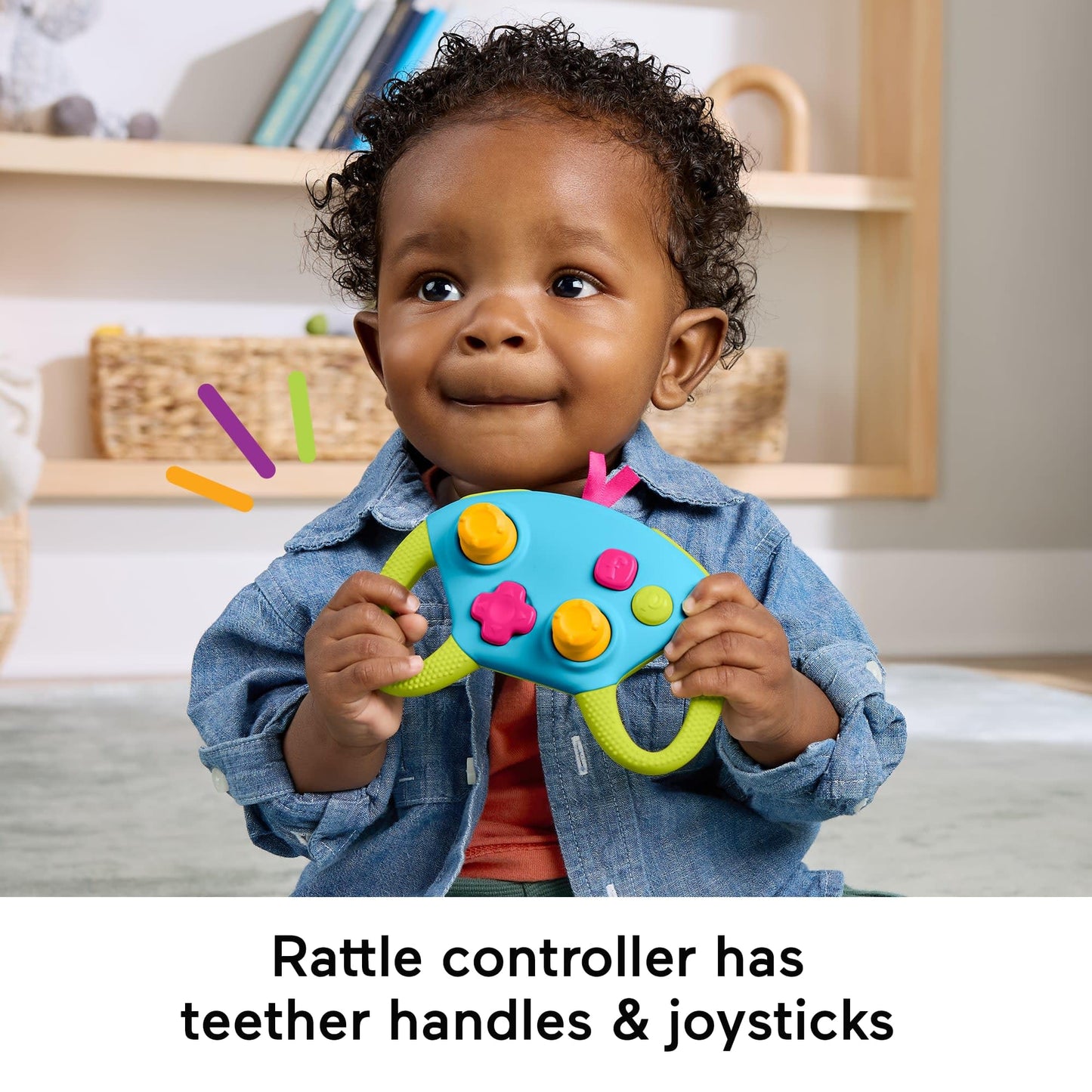Fisher-Price Newborn Toys Level-Up Little Gamer Gift Set, Baby Rattle Teether & Crinkle Activities for Infants Ages 3+ Months