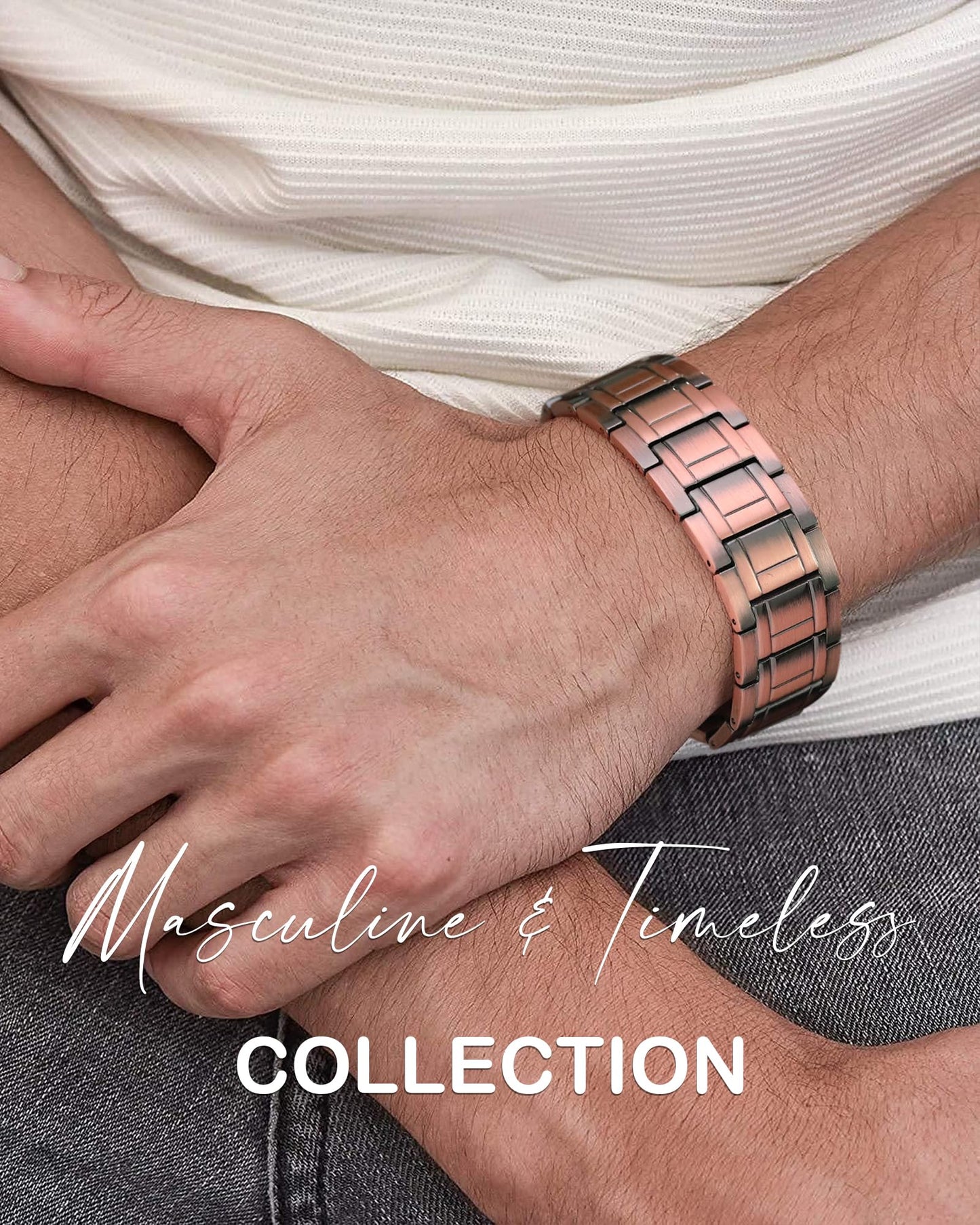 Feraco Copper Bracelet for Men, 3X Ultra Strength Magnetic Bracelets, 99.99% Pure Copper with 3800 Gauss Neodymium Magnets & Folding Clasp, Adjustable with Gift Box
