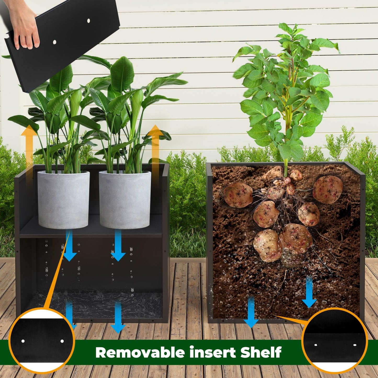 GZLVSOW Metal Rectangular Planter 30" L x 12" W x 24" H Tall Metal Planter Box with Removable Insert Shelf for Outdoor, Indoor, Garden (Black, 30 * 12 * 24)