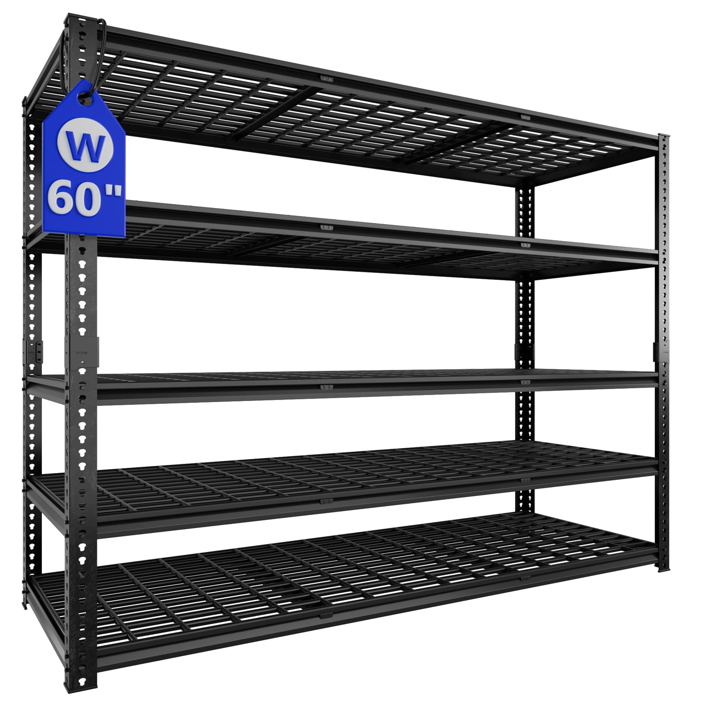 VDEVY 60" W Garage Shelving Heavy Duty, 5-Tier Storage Shelves, 3030LBS Adjustable Metal Shelving Units for Basement, Kitchen, Commercial, Warehouse,Pantry, Black