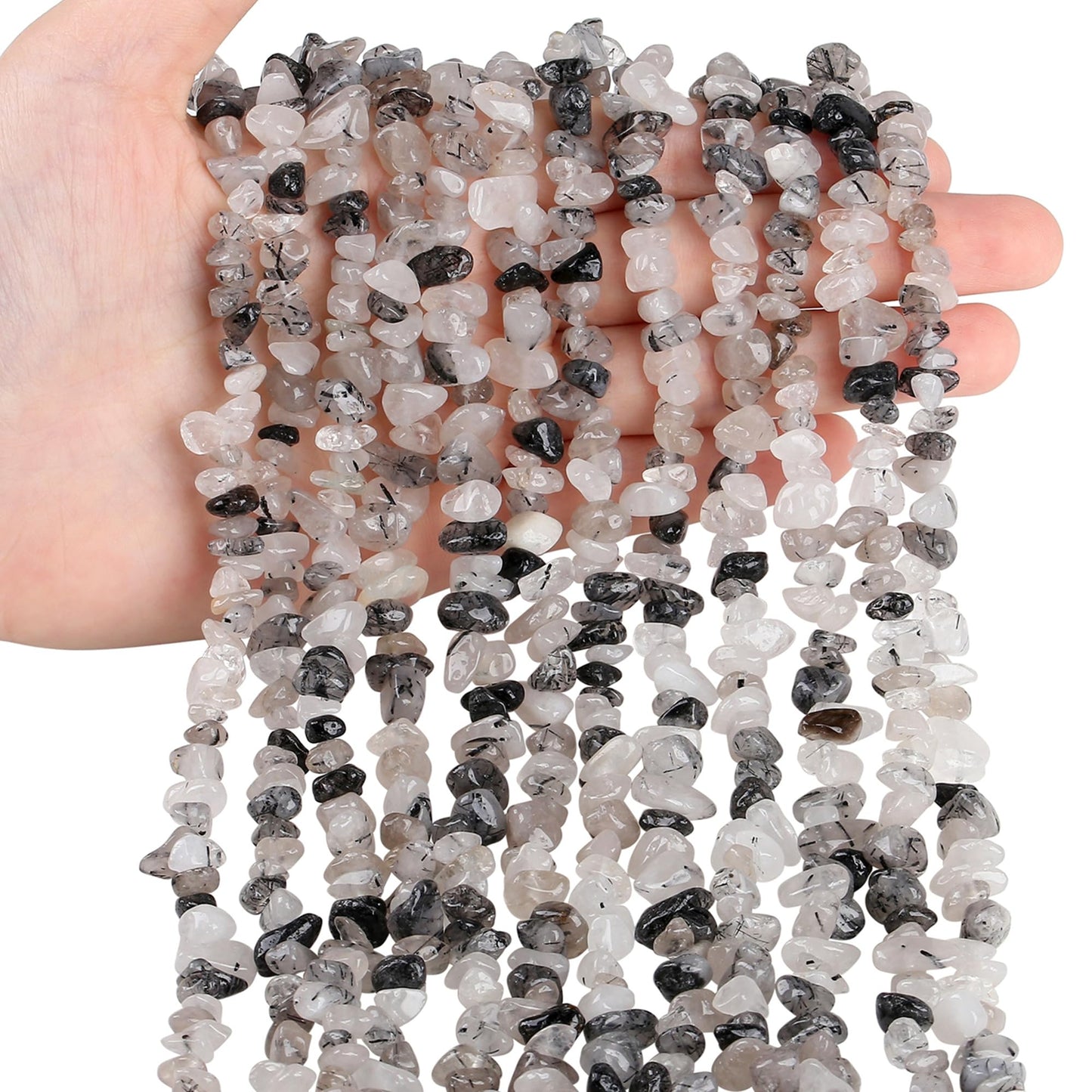 ZHIYUXI 400pcs Black Rutilated Quartz Beads 5-8mm Crystals Irregular Stone Bead for Jewelry Making Natural Chips Craft 2 Strands