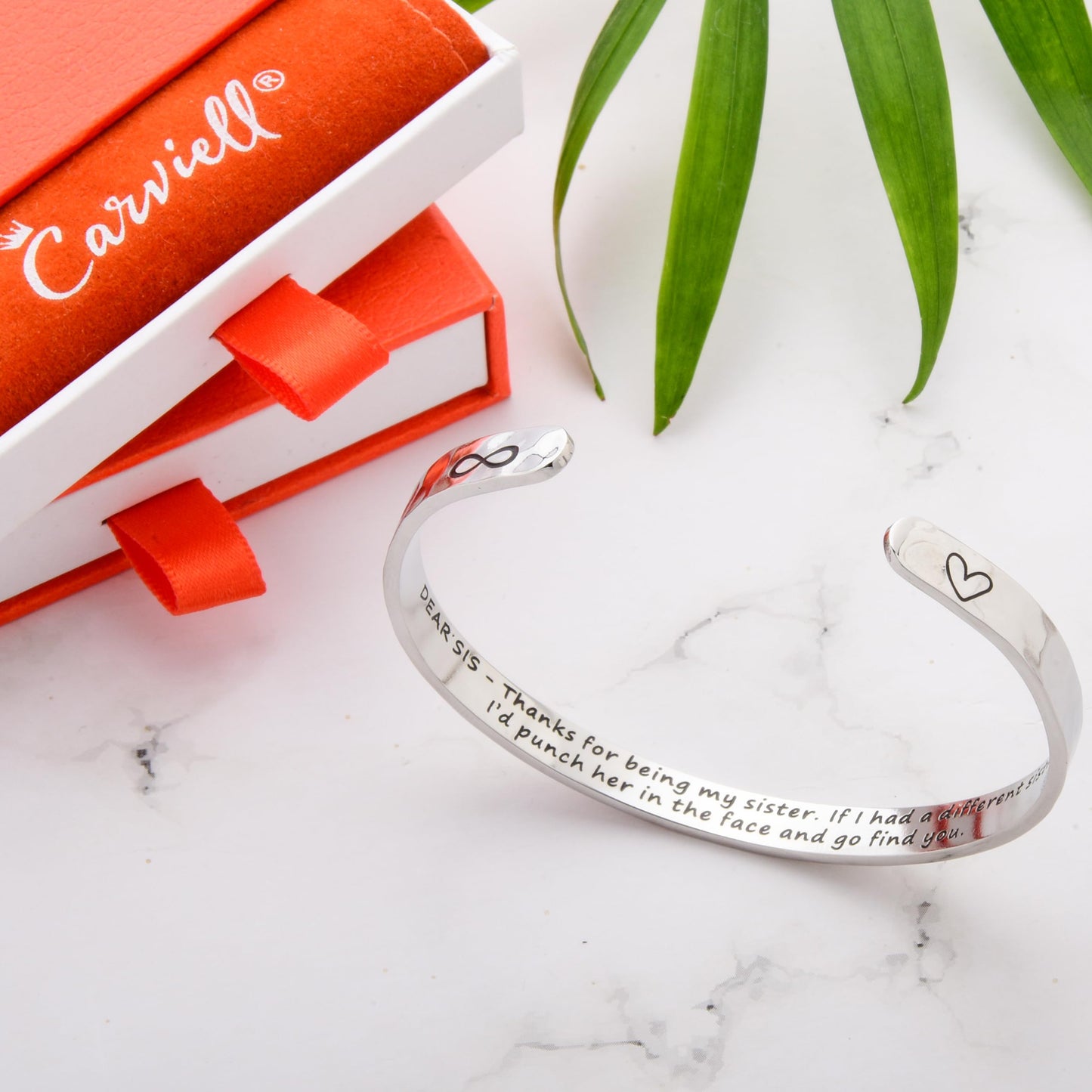 Carviell Bracelet, Funny Birthday Gift for Sister, Sister Bracelet Jewelry, Silver Personalized Cuff
