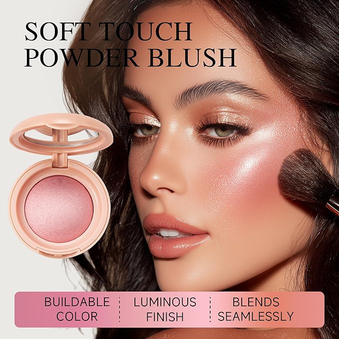 PHOFAY Luminous Blush Powder-Multi-Use Formula, Ultra-Fine & Smooth, Longer-Lasting Wear with Natural Luminous Glow (05#)