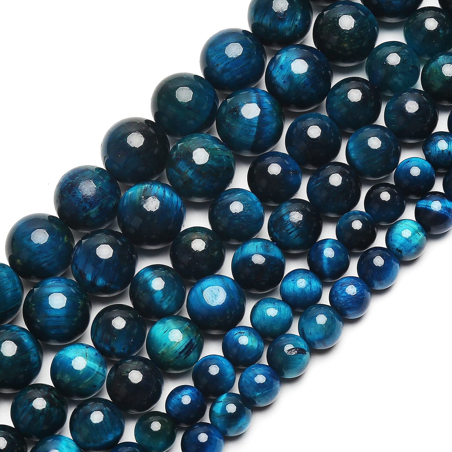 70PCS Natural 8MM Healing Gemstone, Blue Tiger’s Eye Energy Stone Round Loose Beads, Semi-Precious Crystal Beads with Free Elastic String for Jewelry Making DIY