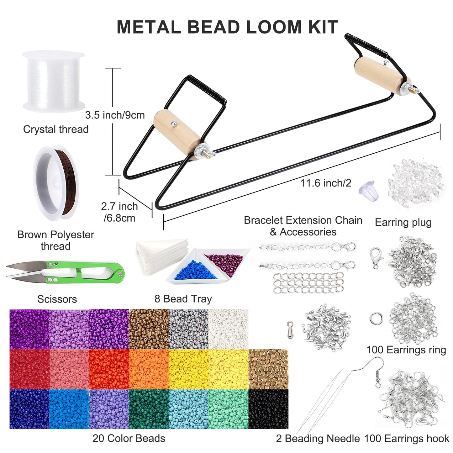 PP OPOUNT Bead Loom Kit, Beading Supplies with 9700 PCS Seed Beads, Tray, Scissors Making Accessories, Beading Loom Kits for Adults Jewelry Making Bracelets Belts