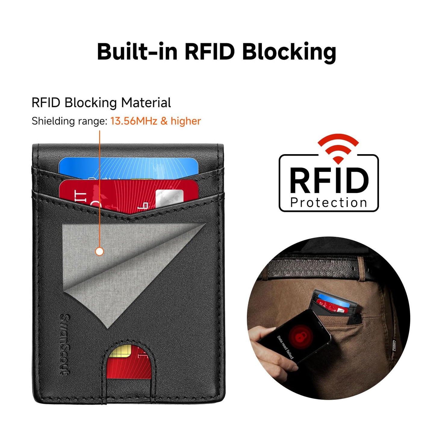 Wallet for Samsung Galaxy SmartTag2, Cash Pocket Version, RFID Blocking Genuine Leather Bifold Wallet With Gift Box (Not Include Tracker)