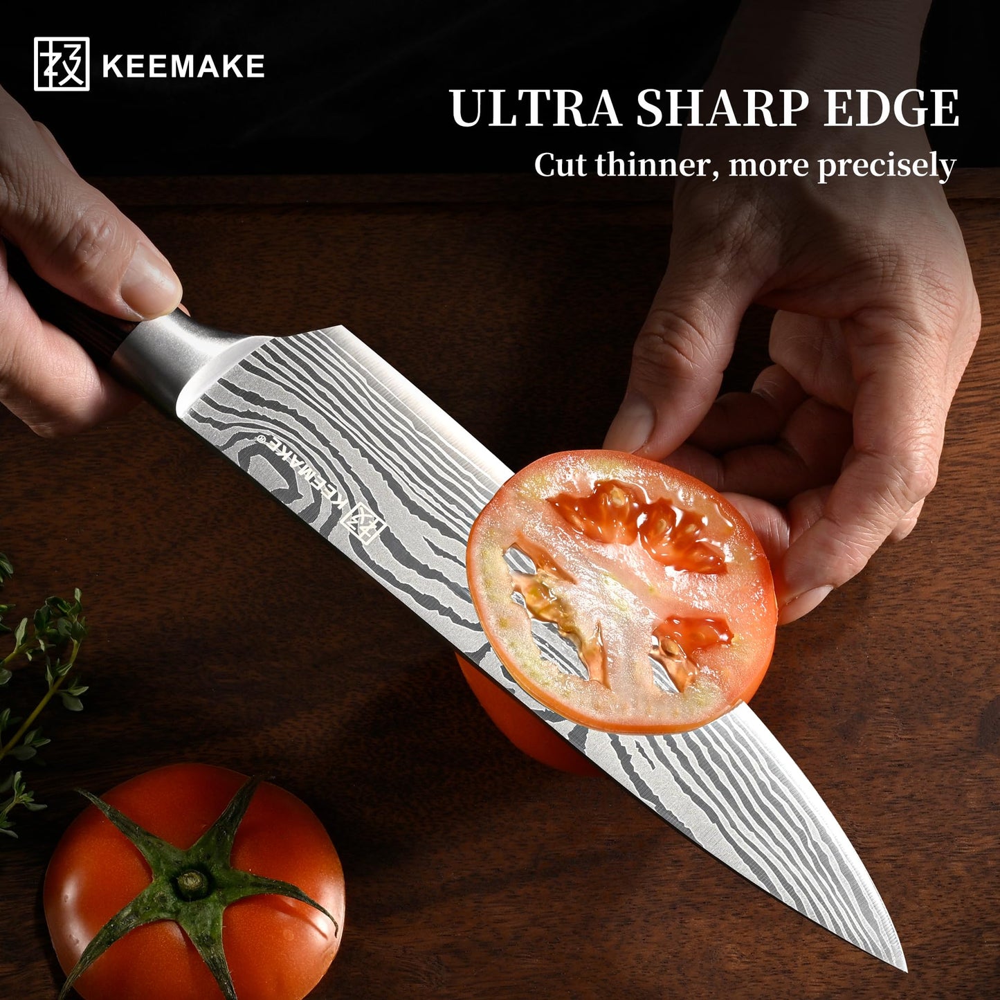 KEEMAKE Knife Set 5 Pieces, Professional Kitchen Knife Set, High Carbon Stainless Steel Chef Knife Set, Ultra Sharp Blade Knives Set for Kitchen with Ergonomic Pakkawood Handle & Gift Box