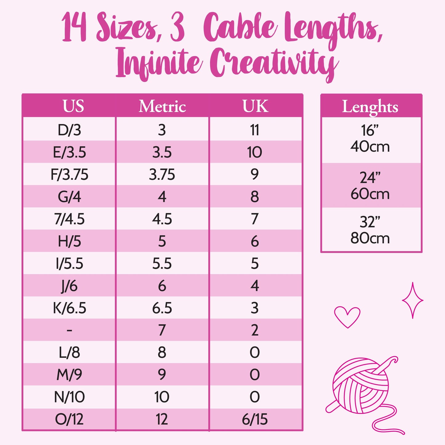 KnitPal 16-inch(40cm) Tunisian Crochet Hooks Set with Cable (3 Free Patterns), for Baby Afghan Blankets,14 US Sizes from D to O (3-12mm)