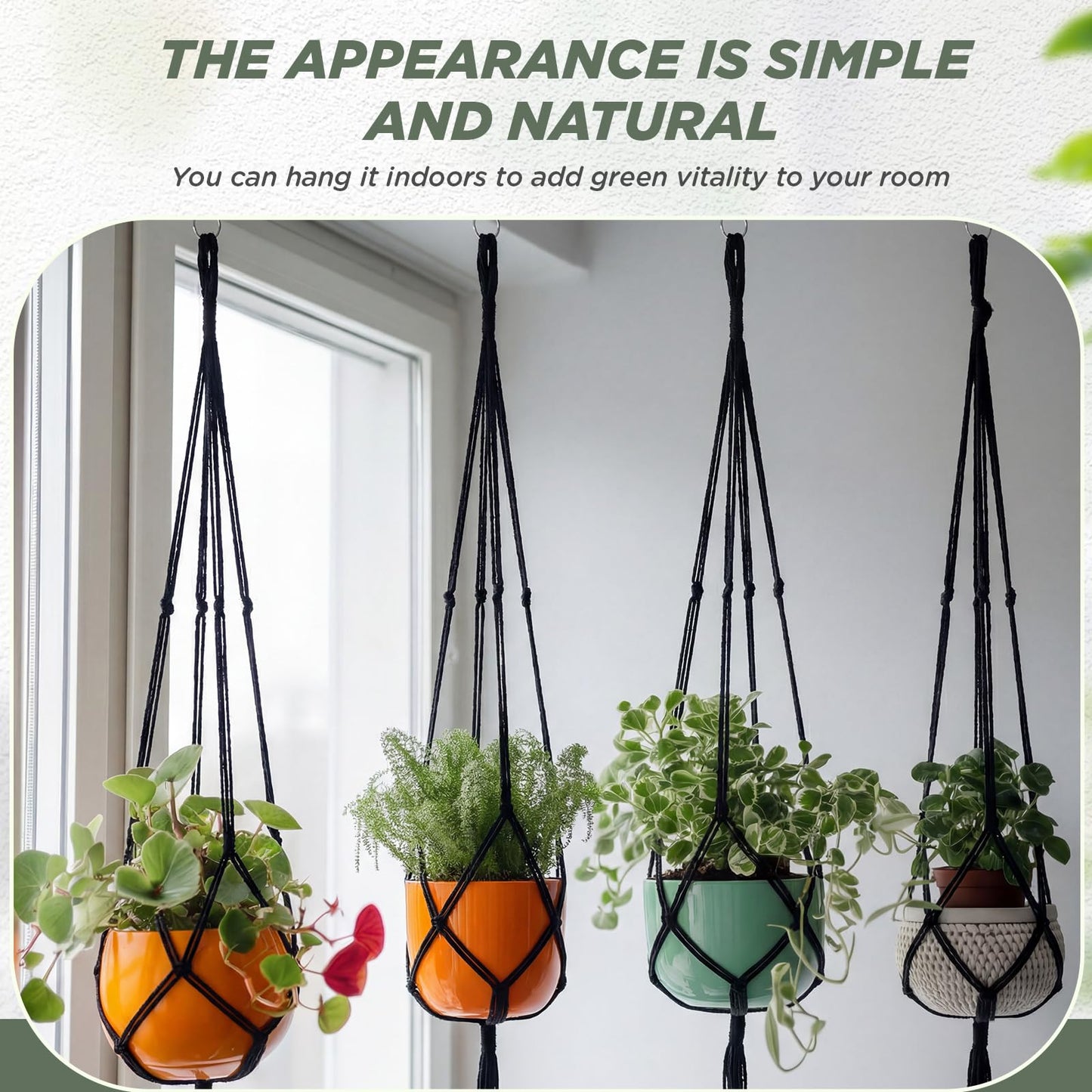 EBOOT 2 Pack 48 Inch Large Macrame Plant Hanger Rope to Hang Flower Pot Plant Holder for Indoor Outdoor Decorations, 4 Legs (Black)