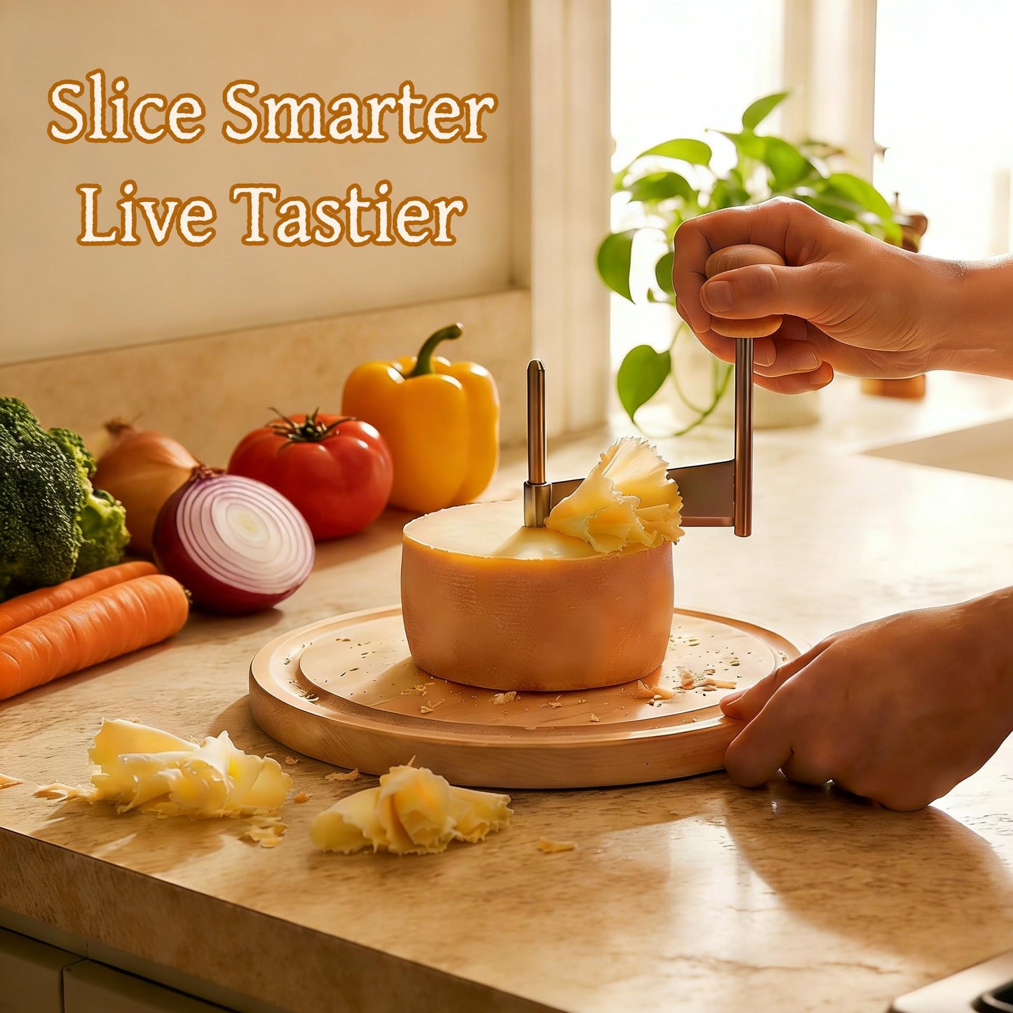 Cheese Curler Wheel, Professional Cheese Slicer Cheese Cutter, Rotary Cheese Grater for i.a. Tête de Moine & Chocolate, Stainless Steel Girolle Cheese Shaver with Sharp Blade&Solid Wood Base(with Lid)