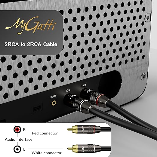 RCA Cable 20 FT, 2RCA to 2RCA Stereo Audio Cable, 【Zinc Alloy Shells, Oxygen-Free Copper, Gold-Plated Plugs】2 RCA Audio Adapter Cord, for Home Theater, HDTV, Amplifier, Hi-Fi System, Car, Speaker